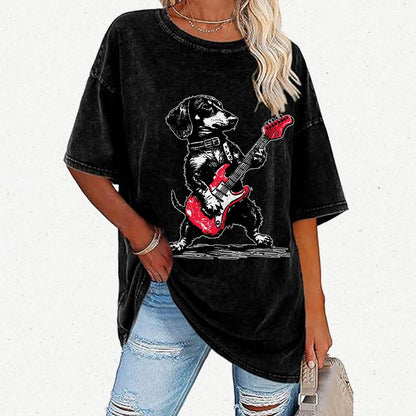 Dachshund Weenie Playing Guitar Vintage Distressed T-shirt