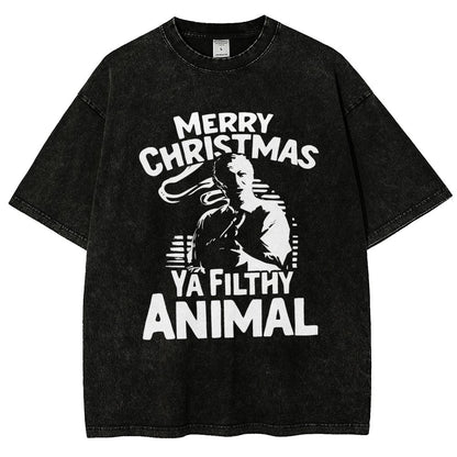 Merry Christmas Ya Filthy Animal Vintage Distressed T-shirt