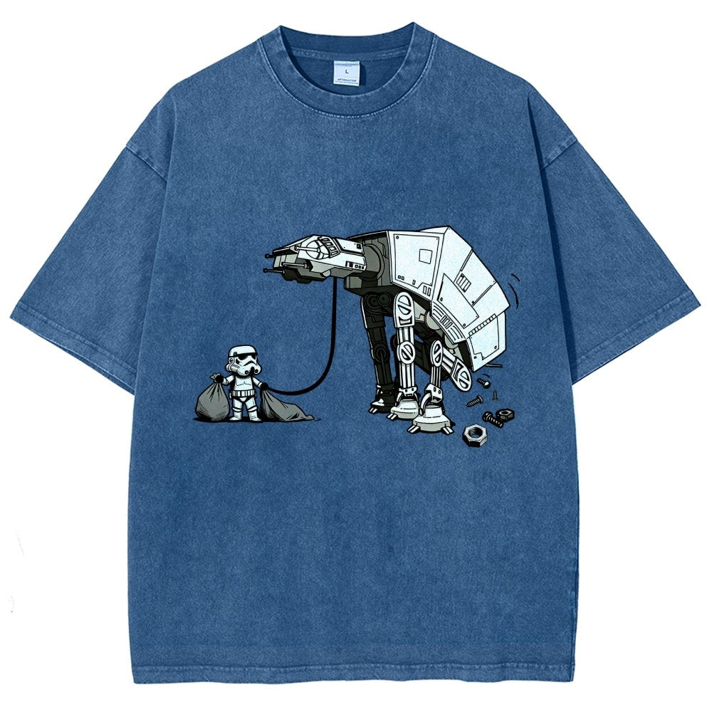 Picking Up Feces With A Huge Poop Bag Empire Robot Dog-Planet Battles Vintage Distressed T-shirt