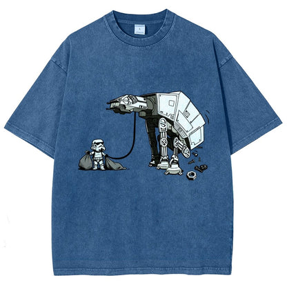 Picking Up Feces With A Huge Poop Bag Empire Robot Dog-Planet Battles Vintage Distressed T-shirt