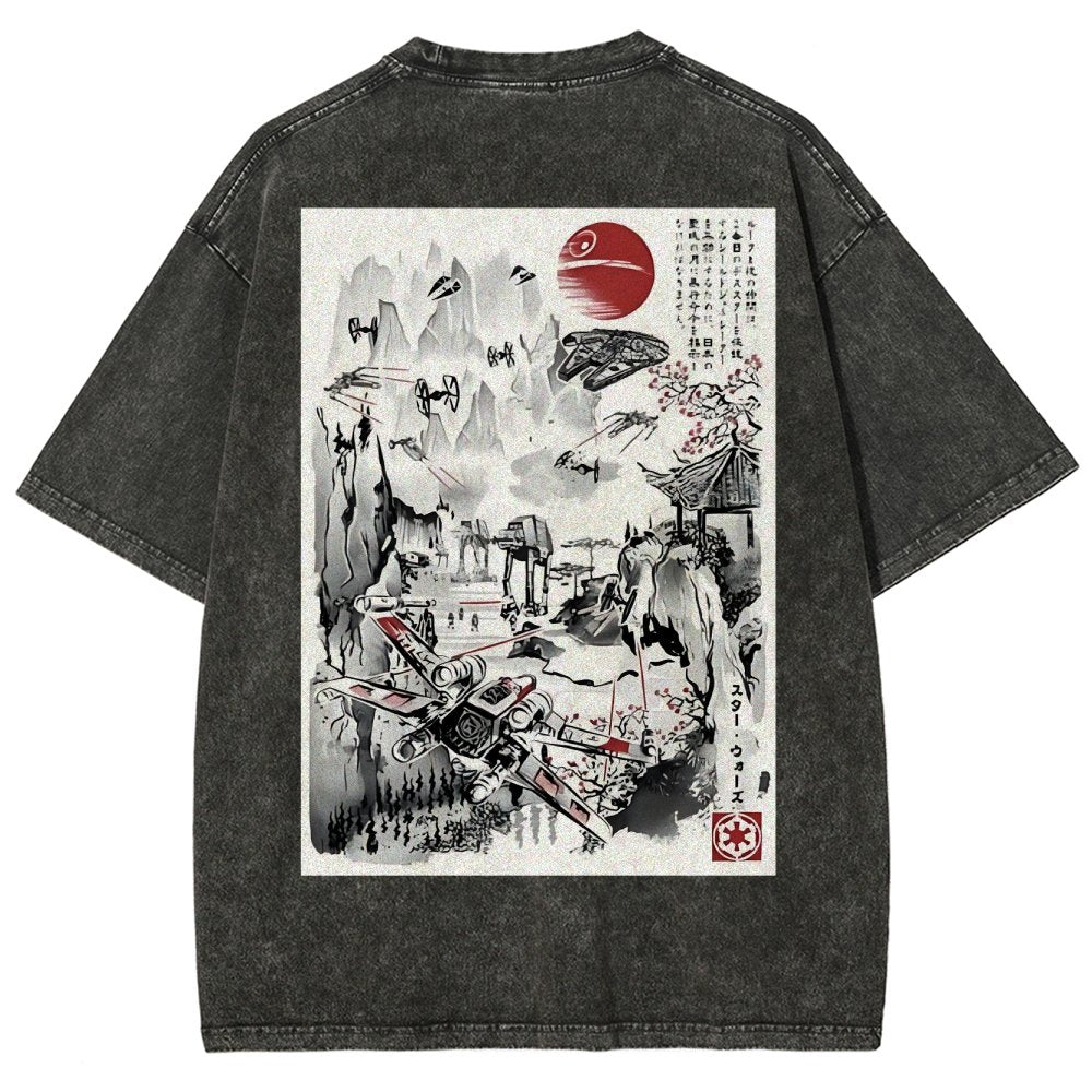 Last Battle of the Cosmic Conflict Back Print Washed T-Shirt