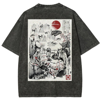 Last Battle of the Cosmic Conflict Back Print Washed T-Shirt