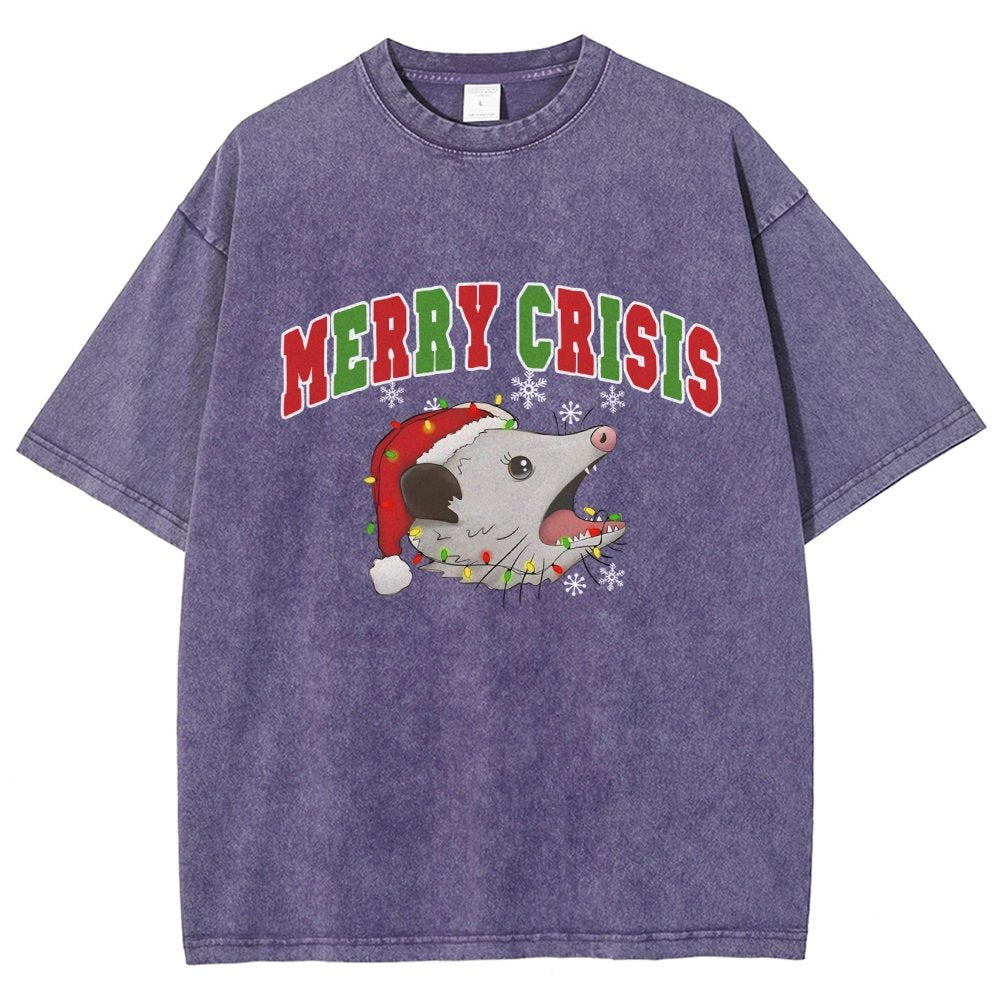 Merry Crisis Opossum Funny Christmas Vintage Distressed T-shirt