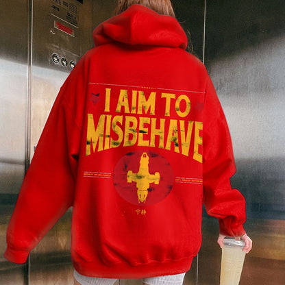I Aim To Misbehave Geeky Printed Back Cotton Hoodie