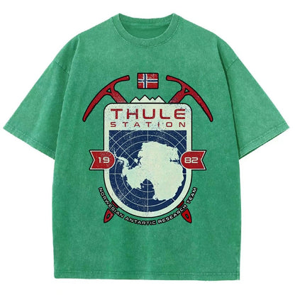 Vintage Distressed T-shirt with a Mysterious Station