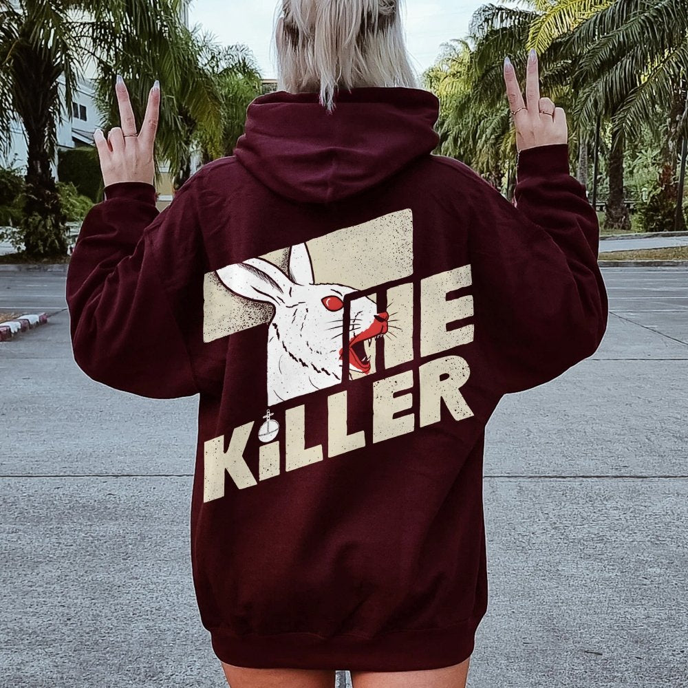Mysterious Rabbit Printed Back Unisex Cotton Hoodie