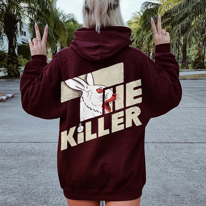 Mysterious Rabbit Printed Back Unisex Cotton Hoodie