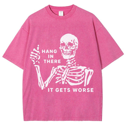 Hang In There Skeleton Vintage Distressed T-shirt