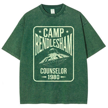 Camp Rendlesham Counselor 1980 UFO Vintage Distressed T-shirt