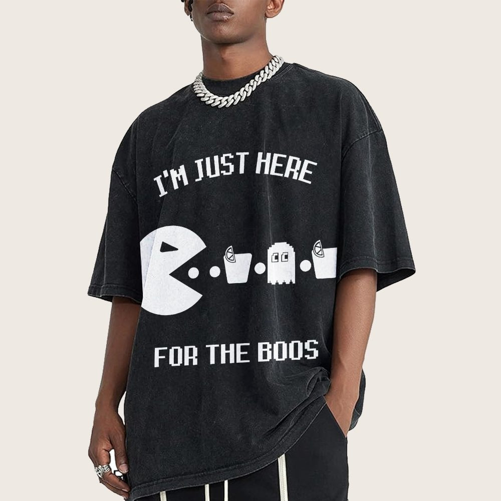 Here For The Boos Ghost Arcade Nerdy Halloween Vintage Distressed T-shirt