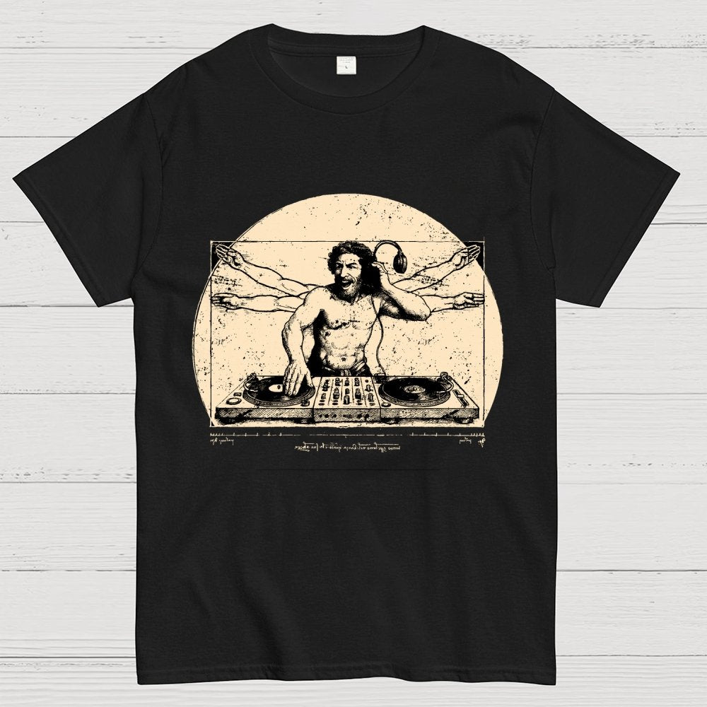 Vitruvian DJ T-Shirt  Funny Da Vinci Music Mashup Unisex Geek T-Shirt