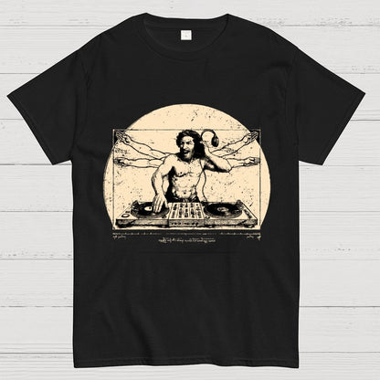 Vitruvian DJ T-Shirt  Funny Da Vinci Music Mashup Unisex Geek T-Shirt