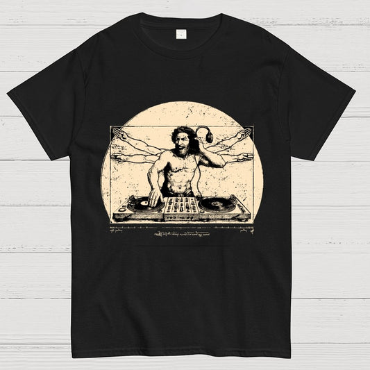 Vitruvian DJ T-Shirt  Funny Da Vinci Music Mashup Unisex Geek T-Shirt
