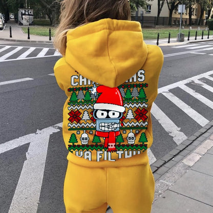 Merry Christmas Ya Filthy Animal Printed Back Cotton Hoodie
