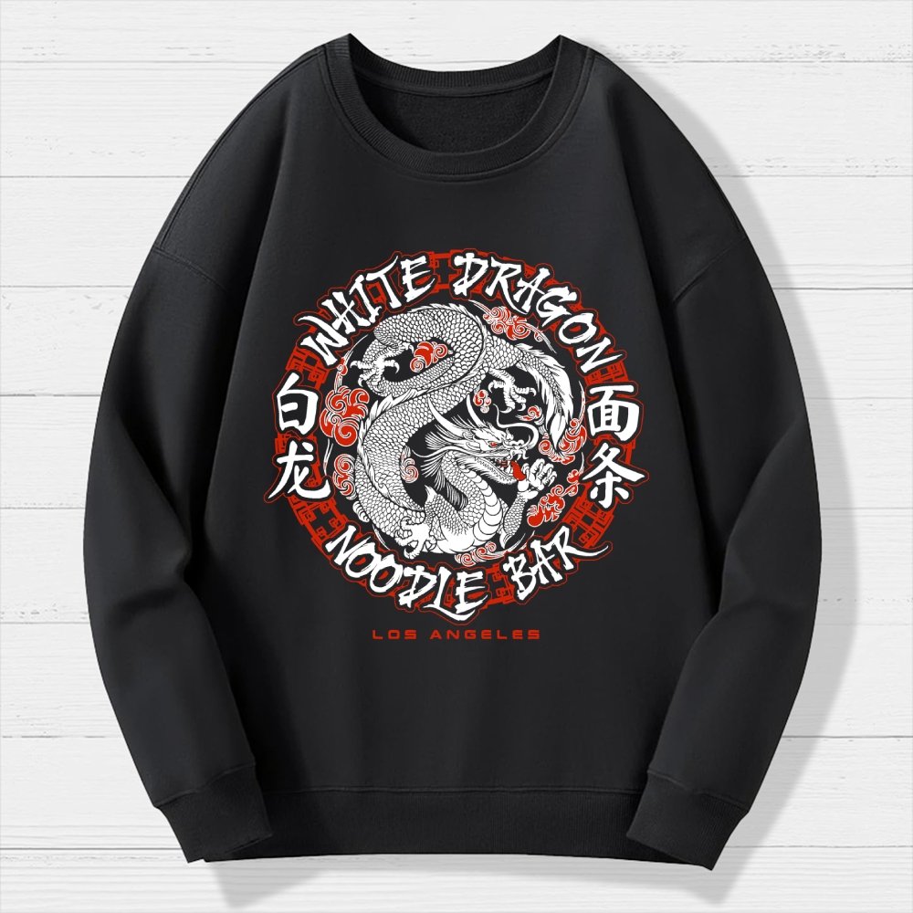 White Dragon Noodle Bar Oversized Geek Cotton Sweatshirt