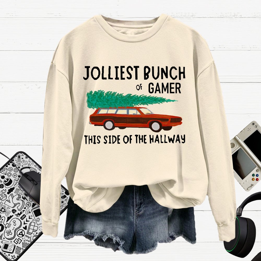 Jolliest Bunch Of Gamer Christmas Cotton Pullover Sweatshirt