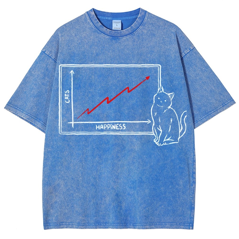 Happiness and Cats Graph Vintage Distressed T-shirt