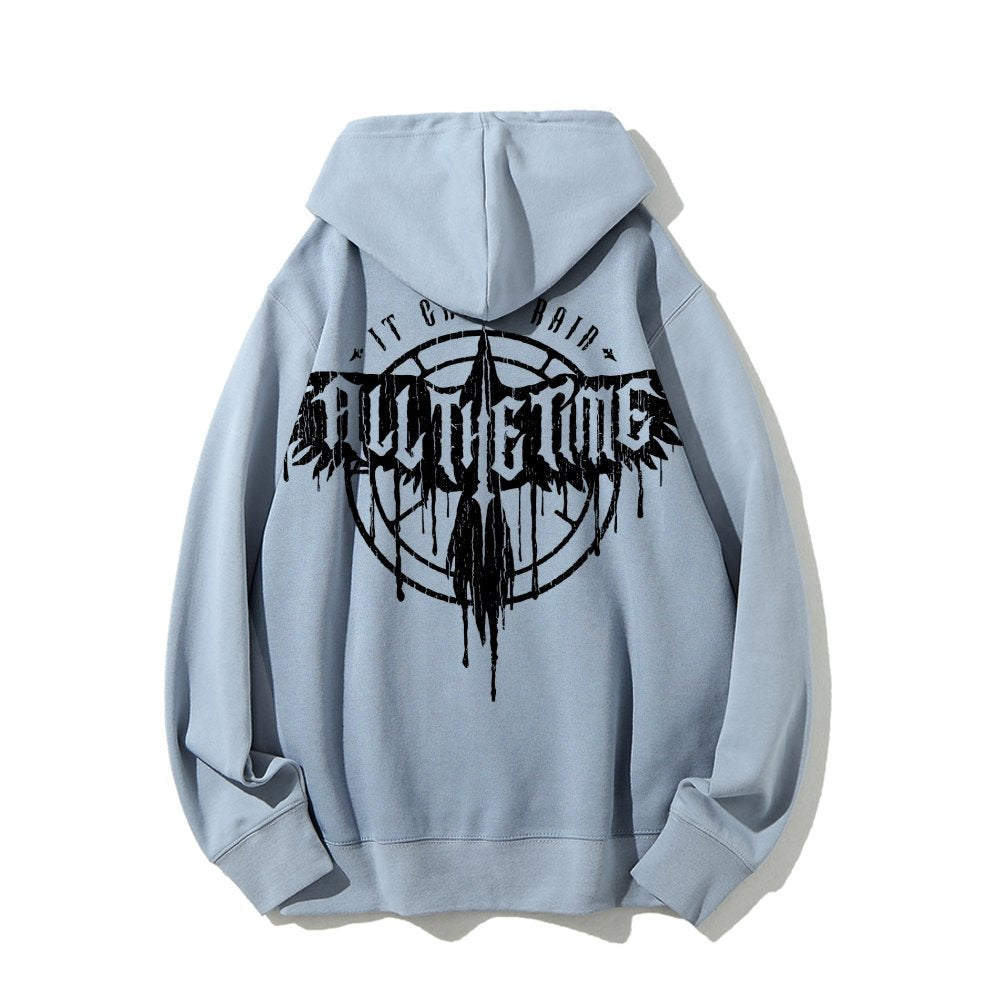 It Can't Rain All The Time Nerd Printed Back Cotton Hoodie