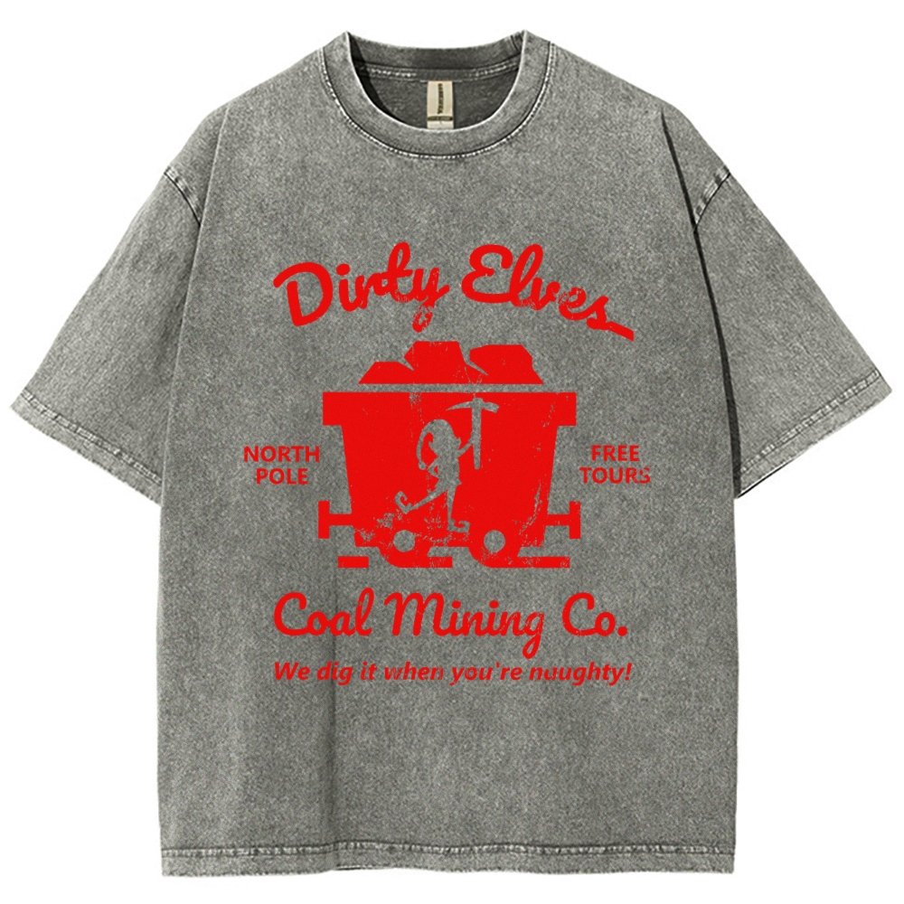 Dirty Elves Coal Mining Company Christmas Humor Vintage Distressed T-shirt