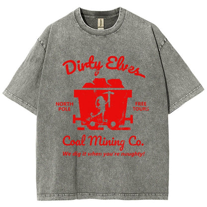 Dirty Elves Coal Mining Company Christmas Humor Vintage Distressed T-shirt