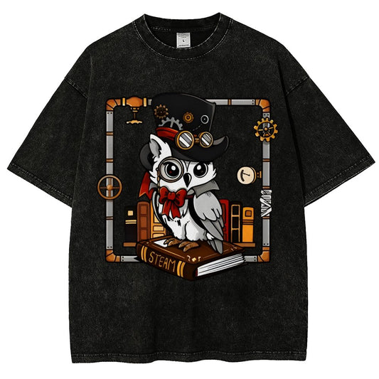 Steampunk Owl Vintage Distressed T-shirt