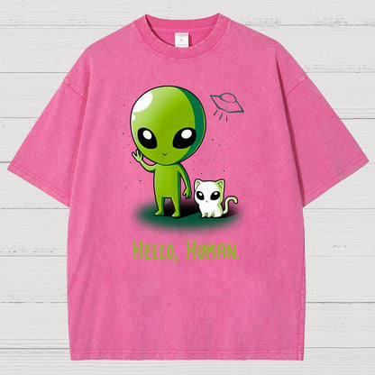 Hello, Human！！Vintage Distressed T-shirt
