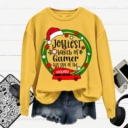 Jolliest Bunch Of Gamer Christmas Cotton Pullover Sweatshirt