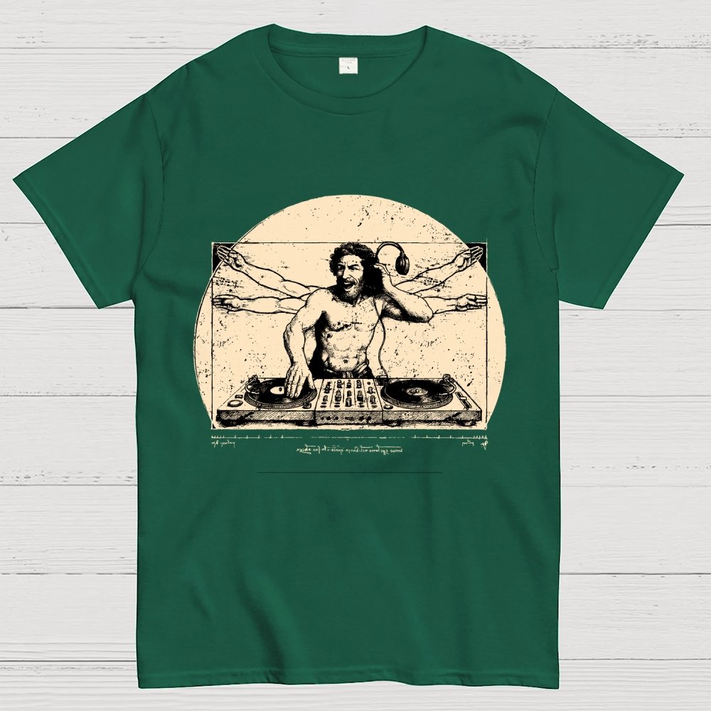 Vitruvian DJ T-Shirt  Funny Da Vinci Music Mashup Unisex Geek T-Shirt
