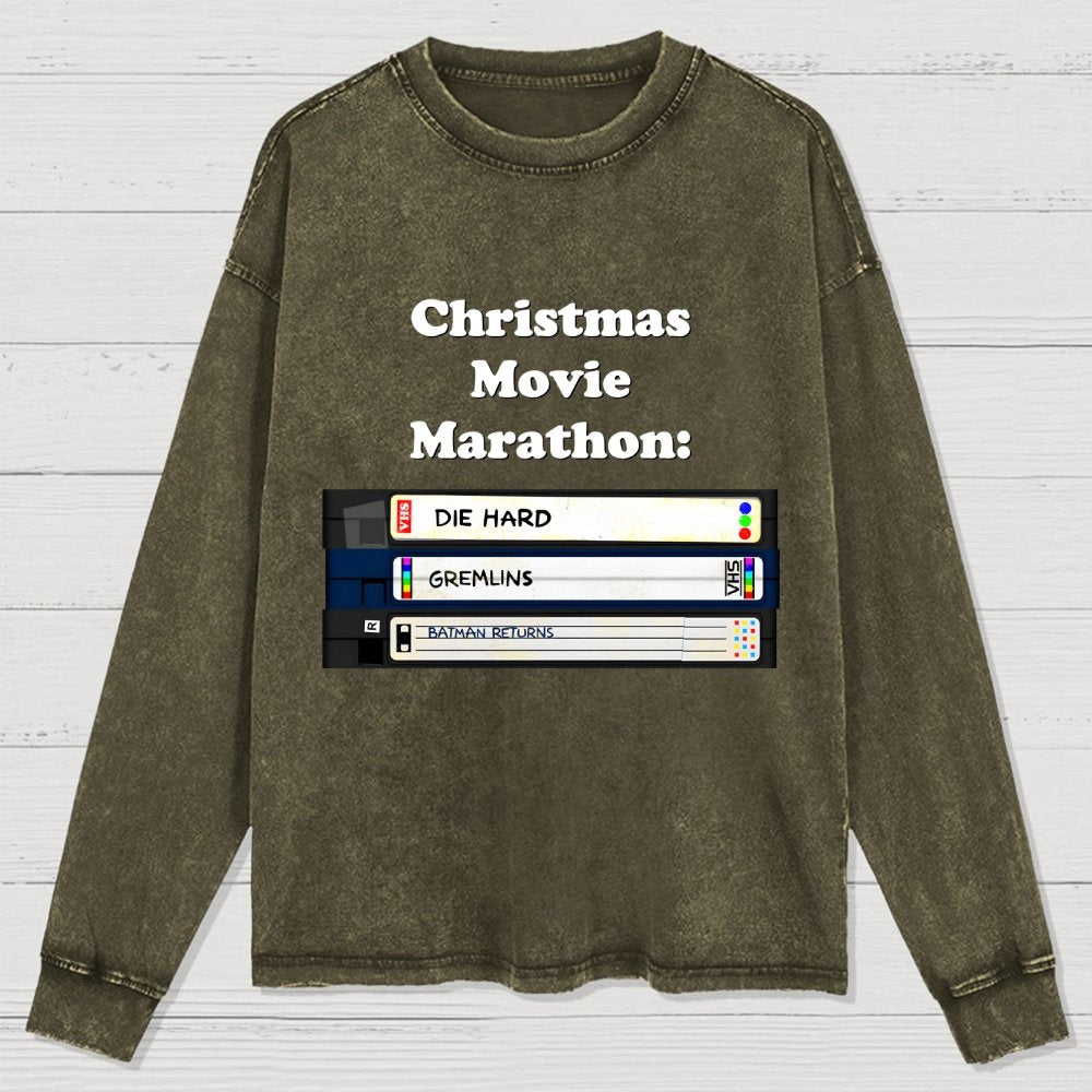 Christmas Movie Marathon Washed Long Sleeve Tee