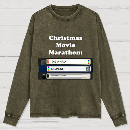 Christmas Movie Marathon Washed Long Sleeve Tee