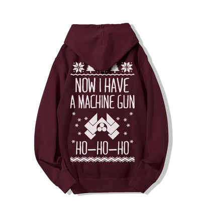 Now I Have a Machine Gun Ho-Ho-Ho Printed Back Unisex Cotton Hoodie