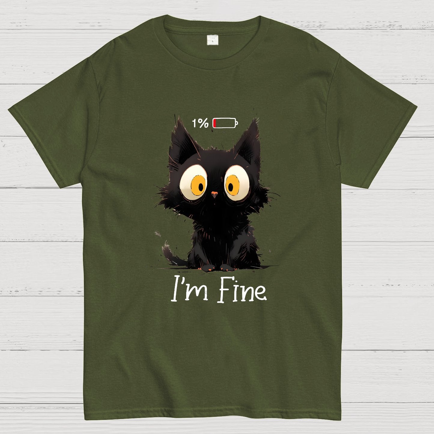 I‘m Fine Black Cat Geeky T-Shirt