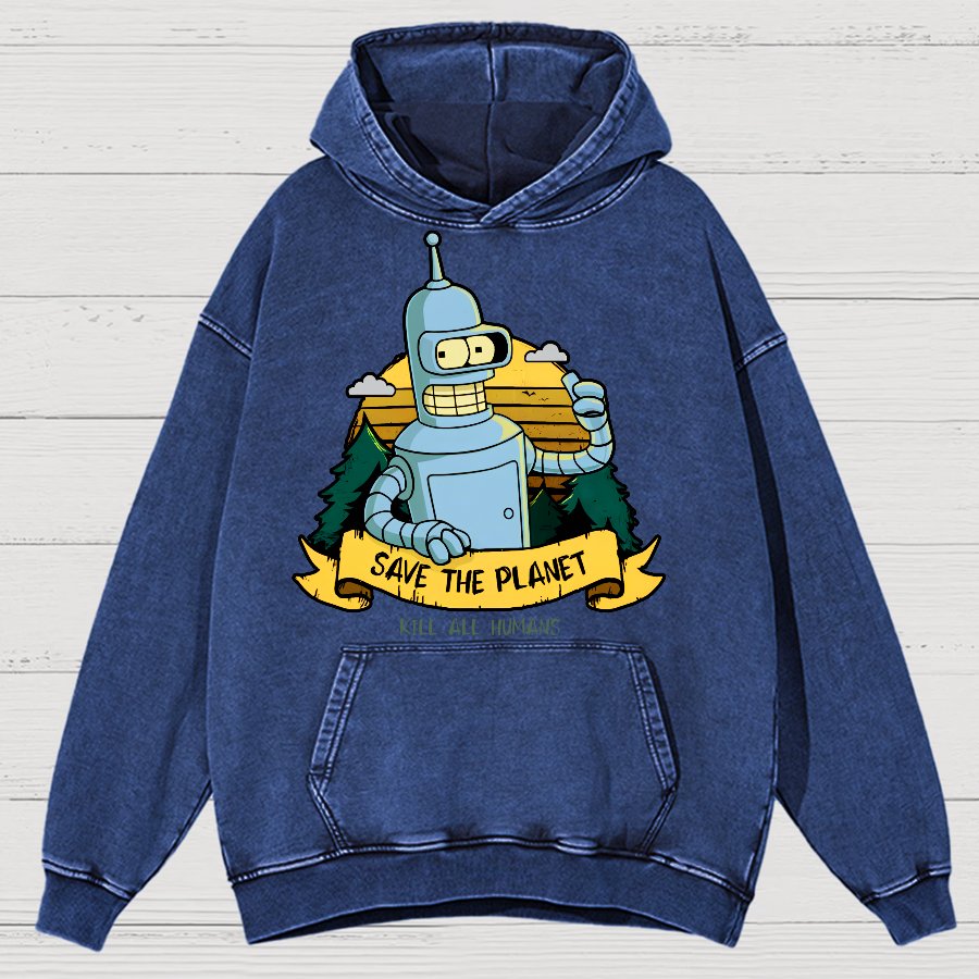 Save The Planet Kill All Humans Vintage Distressed Hoodie