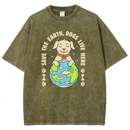Save The Earth Dogs Live Here Vintage Distressed T-shirt