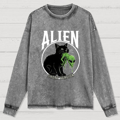Black Cat Eating Alien Washed Long Sleeve Tee