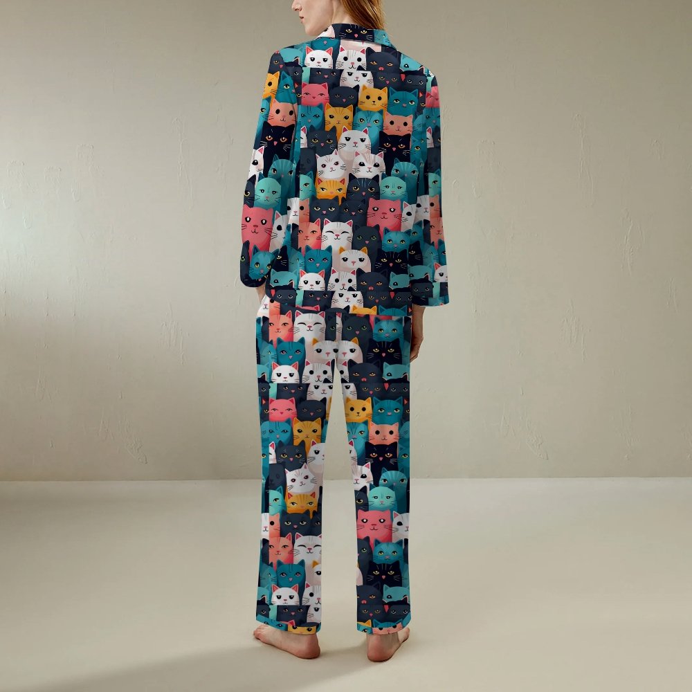Cat Art Print Geek Long Sleeve Pajama Set