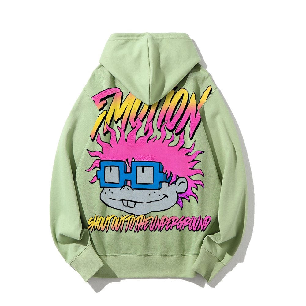 Vintage Cartoon Monster Graphic Print Printed Back Cotton Hoodie