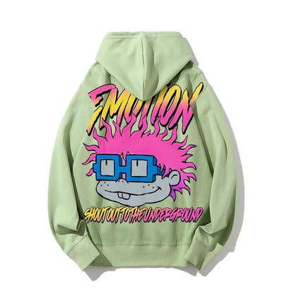 Vintage Cartoon Monster Graphic Print Printed Back Cotton Hoodie