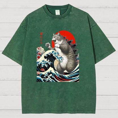 Catzilla Cat Japanese Art Vintage Distressed T-shirt