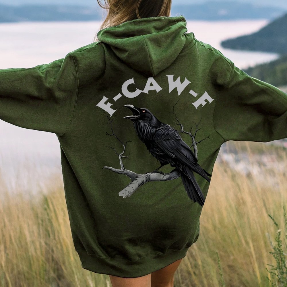 F-Caw-F Funny Crow Printed Back Unisex Cotton Hoodie