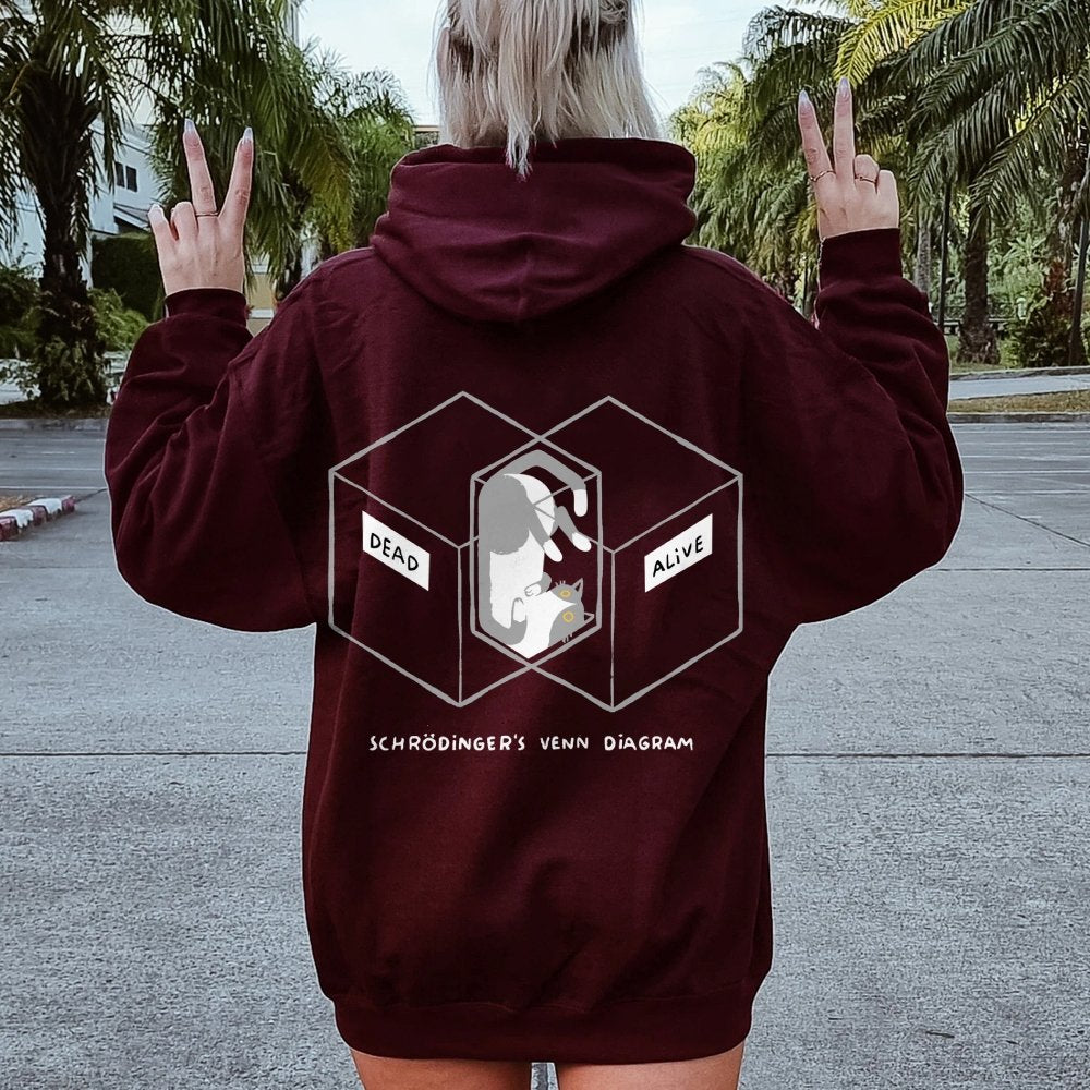 Schrodingers Venn Diagram Printed Back Unisex Cotton Hoodie