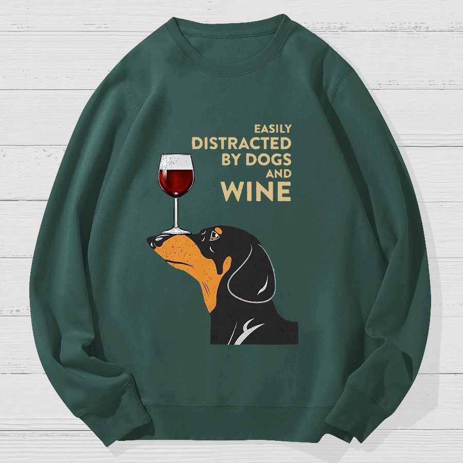 Easily Distracted By Dogs And Wine Geek Cotton Sweatshirt
