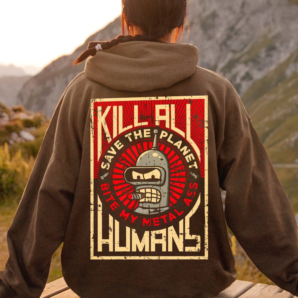 Save The Planet Kill All Humans Geek Printed Back Cotton Hoodie