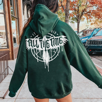 It Can't Rain All The Time Nerd Printed Back Cotton Hoodie