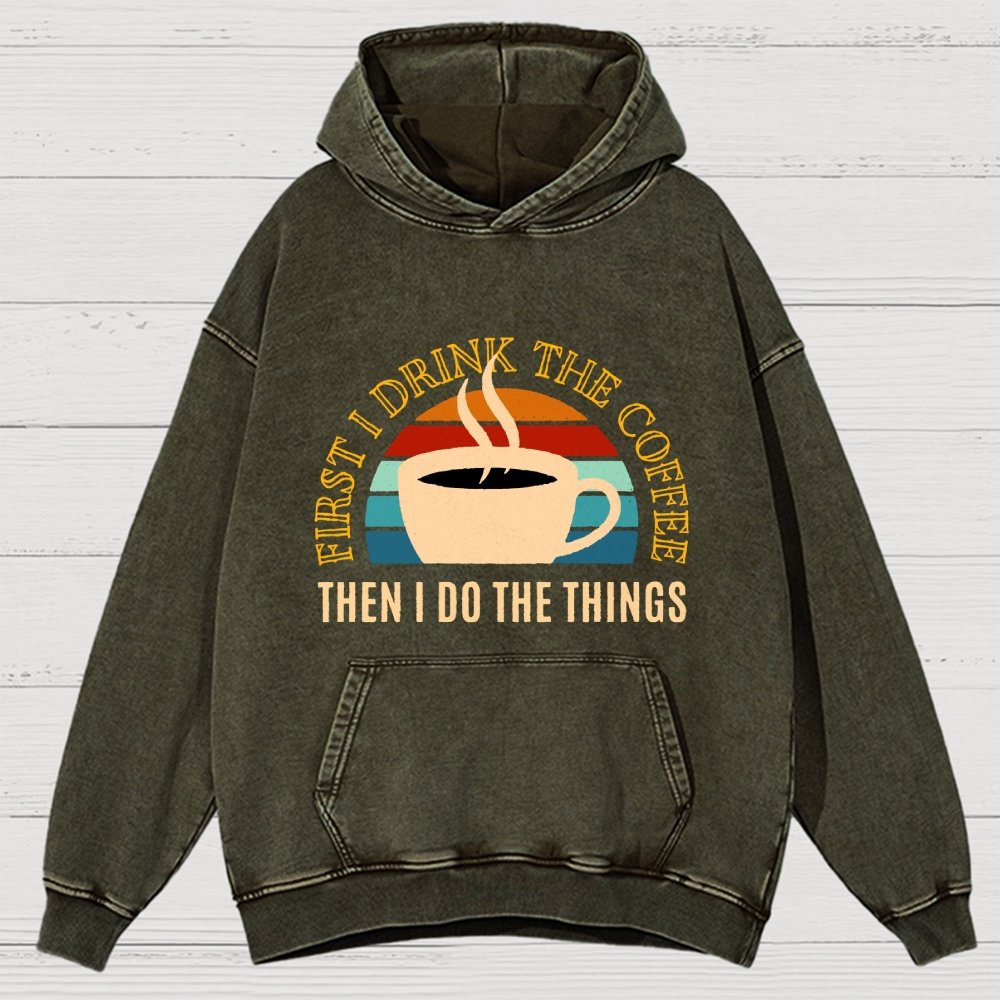 First The Coffee Vintage Distressed Hoodie