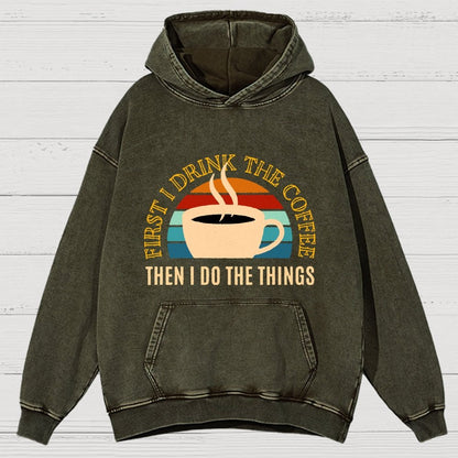 First The Coffee Vintage Distressed Hoodie