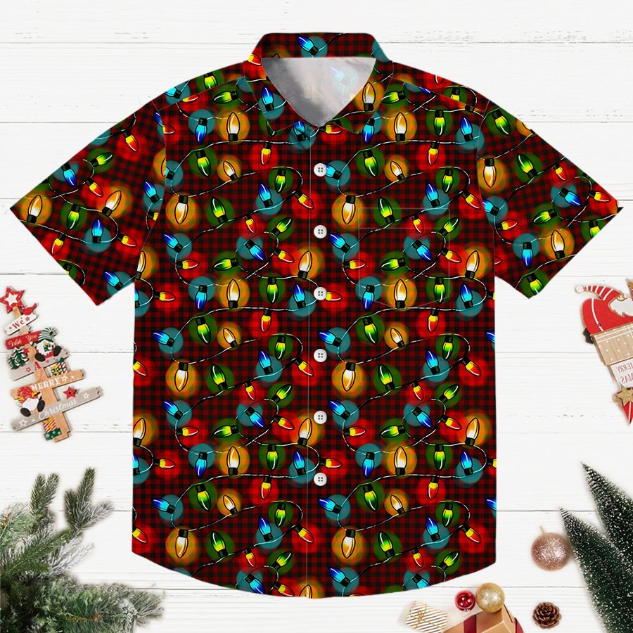 Plaid Christmas Lights Print Geeky Shirt