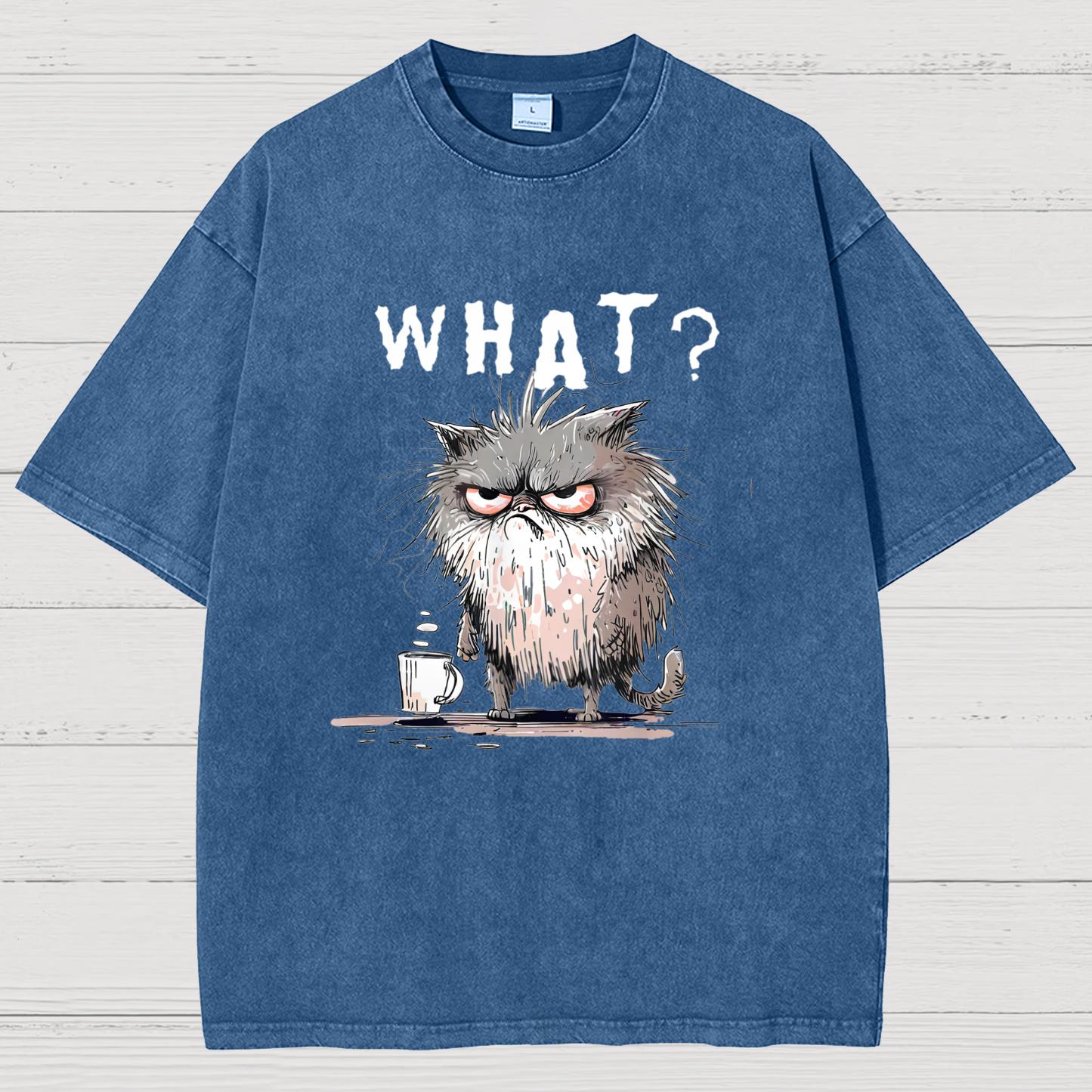 Bad Temper Feline With Coffee Grumpily Catty Funny Vintage Distressed T-shirt
