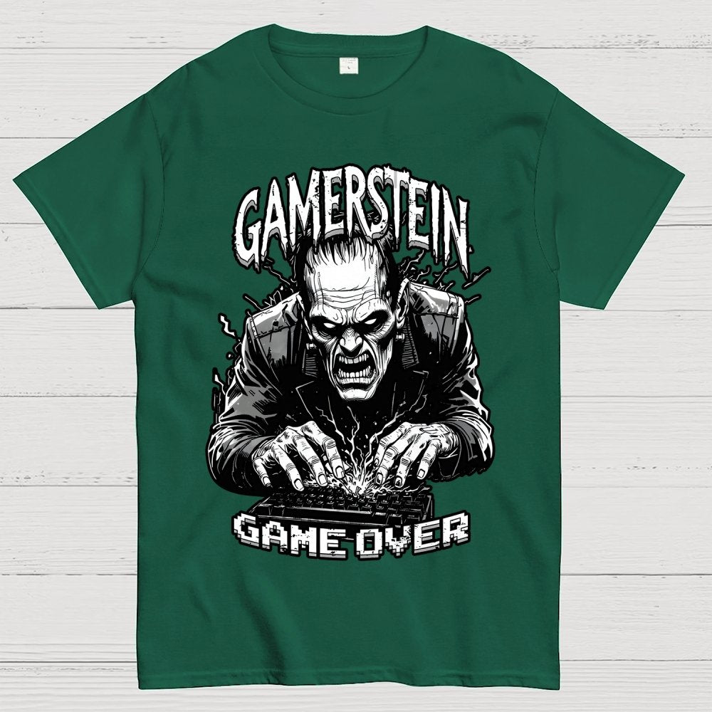 Gamer Frankenstein Gamerstein Game Over Funny Halloween Unisex Geek T-Shirt
