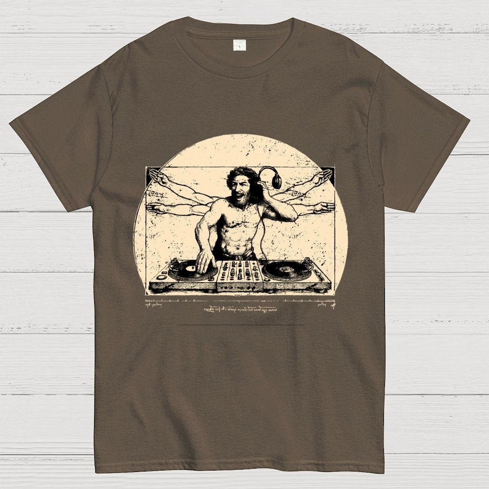 Vitruvian DJ T-Shirt  Funny Da Vinci Music Mashup Unisex Geek T-Shirt